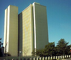 The Wilshire Federal Building in unincorporated Sawtelle, at 11000 Wilshire Boulevard. Though often associated with Westwood, it sits just outside Los Angeles city limits.