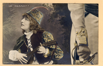 Bernhardt as the boy troubadour, Zanetto, in Le Passant (1869) by François Coppée