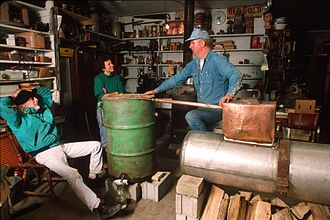 Former West Virginia moonshiner John Bowman explains the workings of a still. (November 1996, American Folklife Center)