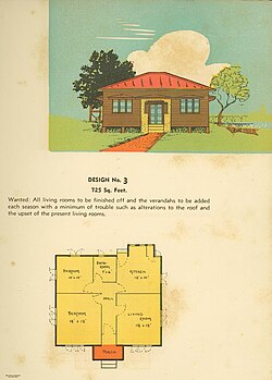Elevation and floor plan of an Australian bungalow-style residence, 1939.