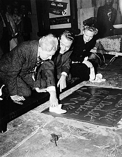 Sid Grauman with Red Skelton at Skelton's imprint ceremony in 1942