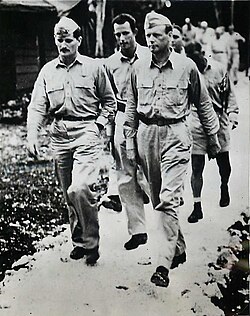 Lindbergh with Marine Corps aces Joe Foss and Marion Carl in May 1944