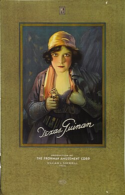 Advertisement for Frohman Amusement Corp featuring Texas Guinan