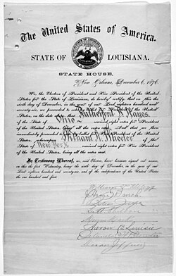 When a state's electors meet in December, they cast their ballots and record their vote on a Certificate of Vote, which is then sent to the U.S. Congress. The certificate shown is from the 1876 election.