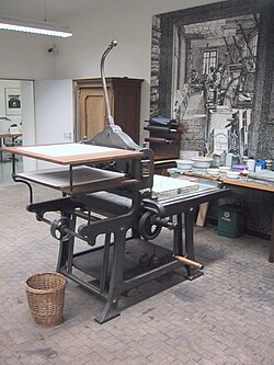 A lithographic press.