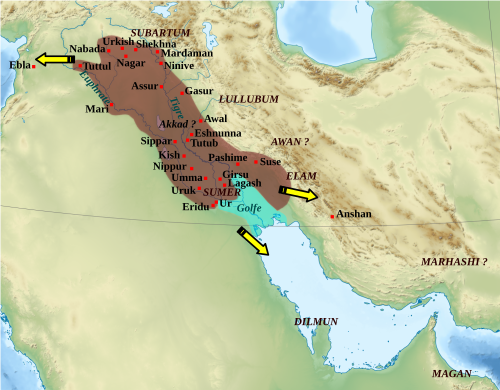 Approximate extent of the Akkadian Empire during the reign of Sargon's grandson, Naram-Sin of Akkad