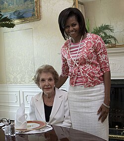 Reagan with First Lady Michelle Obama at a White House luncheon, June 3, 2009