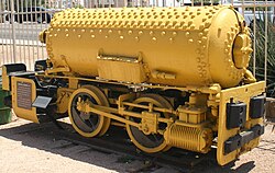 Preserved H.K. Porter, Inc. No. 3290 of 1923 powered by compressed air stored in a horizontal riveted pressure vessel