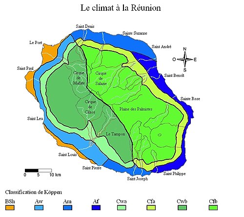 Köppen climate classification map of Réunion
