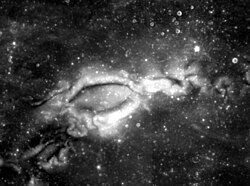 Wide-angle image of a lunar swirl, the 70-kilometer-long Reiner Gamma