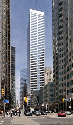 Commerce Court West from Front and Bay Street. The building was used as CIBC's head office from 1973 to 2021.