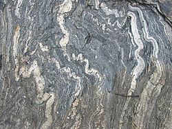 Intricately-folded migmatite from near Geirangerfjord, Norway