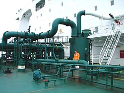 Inert gas pipe on an oil tanker
