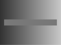 Simultaneous contrast illusion. The background is a color gradient and progresses from dark gray to light gray. The horizontal bar appears to progress from light grey to dark grey, but is in fact just one color.