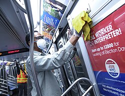 Disinfection of New York City Subway cars against coronavirus during the COVID-19 pandemic in New York City