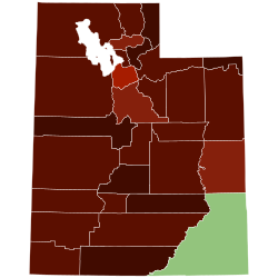 Map of counties in Utah by racial plurality, per the 2020 US Census Legend Non-Hispanic White 60–70% 70–80% 80–90% 90%+ Native American 50–60%