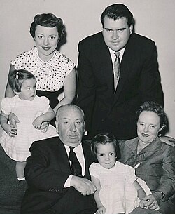 The Hitchcocks with their daughter, son-in-law, and granddaughters, c. 1955–1956