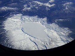 Aerial photograph of Sollipulli caldera, looking east