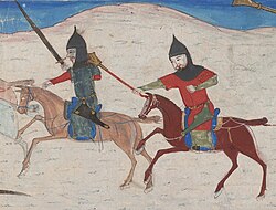 Nuh II suppressing a rebel. Majma' al-tawarikh, dated c. 1425.[52]