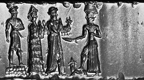 Old Babylonian cylinder seal, c.1800 BC, hematite. Linescan camera image (reversed to resemble an impression).