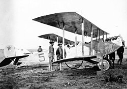 1st Aero Squadron Curtiss JN-3 with red star "fin flash" national insignia