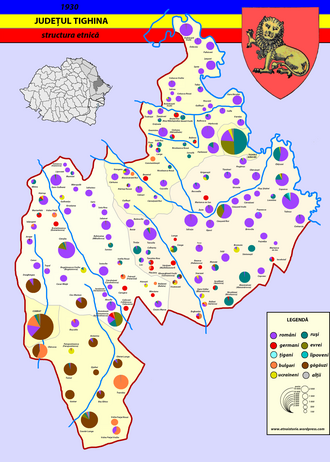 Map of the ethnic groups of Tighina County per the 1930 census.