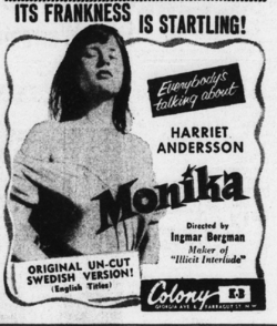 U.S. theatrical advertisement from 1955 for Ingmar Bergman's Summer with Monika (1953)