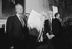 Warhol with President Jimmy Carter at the White House, 1977