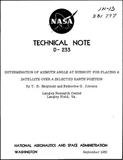 The first NASA report showing Johnson's name as co-author.[27]