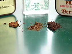 Several types and consistencies of nasal snuff, otherwise known as dry snuff