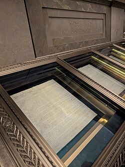 The United States Constitution on display at the archives