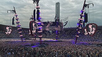 Sheeran concert in Helsinki, August 2022. He had the highest-grossing tour of the 2010s, while his current tour, +–=÷x Tour, ranks among the highest-grossing of the 2020s.