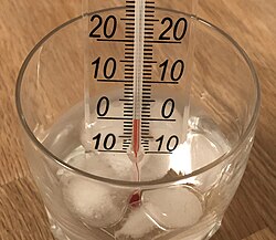 Ice cubes put in water will start to melt when they reach their melting point of 0 °C