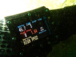 High oxygen partial pressure warning on Shearwater Perdix dive computer