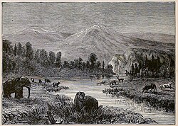 Nineteenth-century artist's impression of a Pliocene landscape