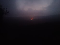 Glowing lava at sunset, seen from near Volcano House, October 2022