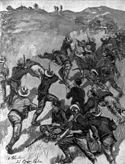 The Fight for Santiago. The "Rough Riders" charging up the San Juan Hill, July 1, and driving the Spanish from their intrenchments [sic]. Illustration from McClure's, October 1898
