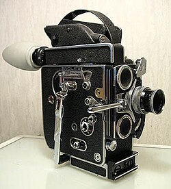 A 16 mm spring-wound Bolex camera