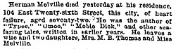 The New York Times' September 29, 1891, obituary notice, which misspelled Melville's masterpiece as Mobie Dick