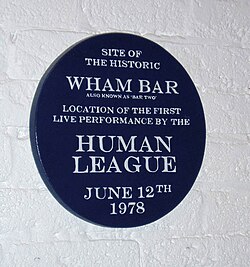 Plaque located in Sheffield Hallam University commemorating the Human League's first live concert