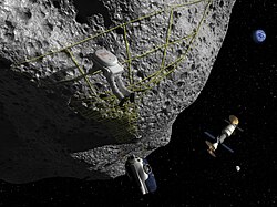 Artist's concept of a crewed mission to an asteroid