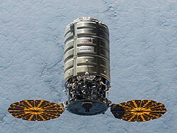 The spacecraft Cygnus transporting cargo to the ISS on behalf of NASA.