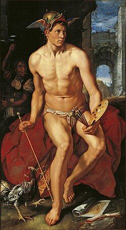 The element mercury was named after the Roman god of the same name (painting by Hendrik Goltzius).