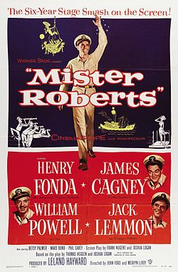 Poster (in public domain) for Mister Roberts (1955) with Henry Fonda, Cagney, William Powell and Jack Lemmon