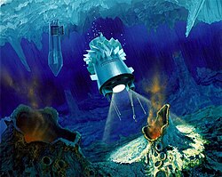 Artist's impression of a hypothetical ocean cryobot in Europa