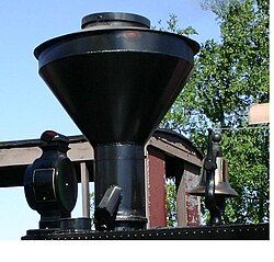 A spark-arresting chimney on a locomotive