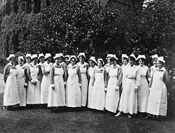 American Red Cross nurses at a hospital in Liverpool, England, August 10, 1918.