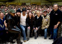 Tichina Arnold, Zac Brown, Kid Rock, Kathleen Madigan, Kellie Pickler, John Bowman, and Lewis Black at 2008 USO Holiday Tour in Kandahar, Afghanistan