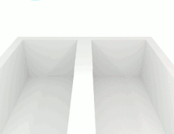 A simulation of viscosity. The fluid on the left has a lower viscosity and Newtonian behavior while the liquid on the right has higher viscosity and non-Newtonian behavior.