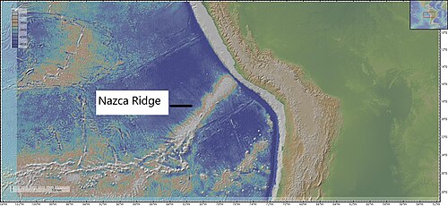 Map showing the location of Nazca Ridge off the west coast of Peru